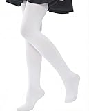 Innabella Girls Microfiber Soft Opaque Solid Colored Footed Tights (5-7, White)