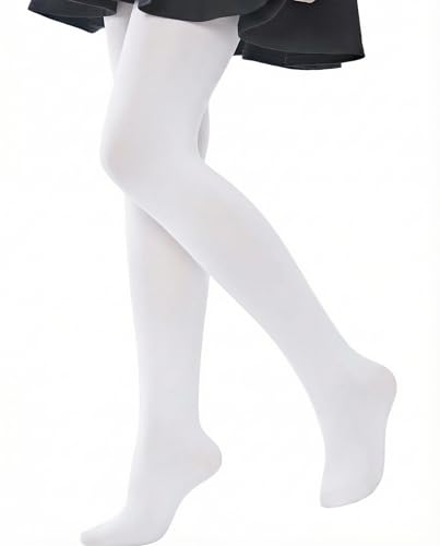 leg elegant Ballet Footed Dance Tights for Toddler and Kids Girls 50D (White,5-7)