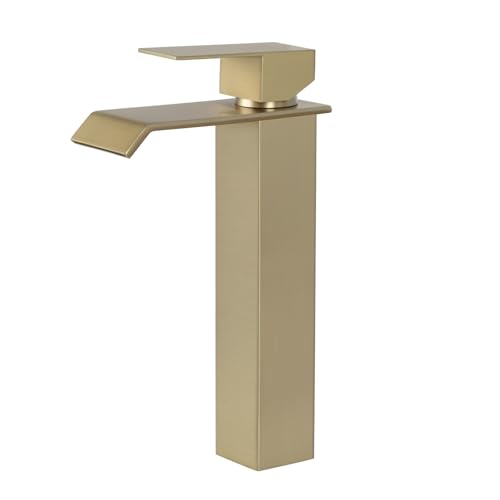 PHASAT Robinet Salle de Bain Cascade Robinet Lavabo Cascade Haut Robinetterie Carré en Acier inoxydable PTMP18G