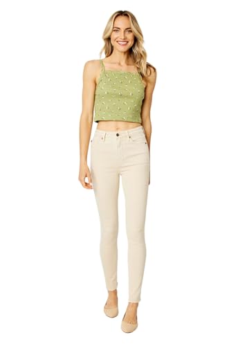 Judy Blue High Waist Skinny Jeans - Tummy Control, Garment Dyed Bone White, Comfort Stretch Fit 88845-7