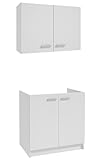 TRANS - PAL 2-Piece Kitchen Cabinet Set, Wall-Mounted and Sink Base, Modern White and Oak Design (white)