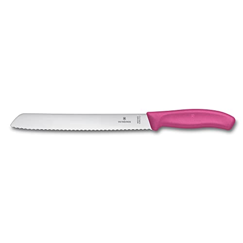 Victorinox Swiss Classic, Professional bread knife, Extra sharp blade, Serrated edge, 21 cm, Robust plastic handle, Stainless steel, Pink