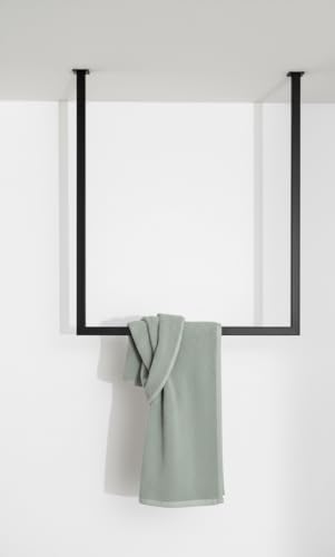 Appendiabiti da Soffitto TAVO 80×60 cm in Acciaio Nero Opaco – Barra Appendiabiti Sospesa Salvaspazio dal Design Industriale per Ingresso, Corridoio o Guardaroba – Made in Italy