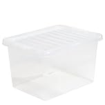 TENLITE PACK OF 2 Large Storage Box with Lid Strong Plastic Stackable Nestable Container Home Office Clear (25 Litre)