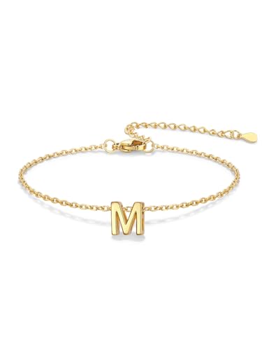 U7 14K Gold Plated Initial Bracelets for Women Waterproof Letter M Bracelet Adjustable Charmed Bracelets for Mon Wife Daughter Friend