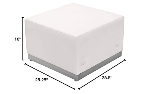 Flash Furniture Hercules Alon Series White Leathersoft Ottoman With Brushed Stainless Steel Base #TOP3