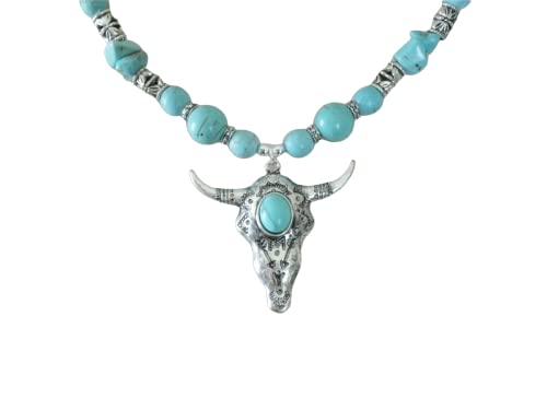 SheekydoodleCreations Turquoise Necklace, handmade jewelry southwestern southwest country western cow skull