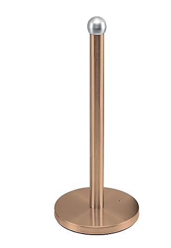 Optimal Products Stainless Steel 6 Cup Mug Tree Stand And Kitchen Towel Paper Roll Pole Holder Free Standing Bath Rack (Rose Gold, Paper Towel Holder)