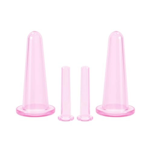 1 Juego De 4 Ventosas De Masaje Faciales De Silicona,Copa De Silicona Para Ventosas Faciales,Para Masaje y Eliminación De Arrugas, Rosa