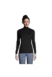 Lands' End Women Long Sleeve Relaxed Cotton Mock Black Petite Large