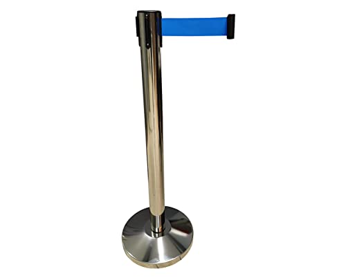 ADO - Poste Separador de Acero Inoxidable con Cinta Extensible 3m | Gestión de Colas y Espacios | Base Estable 35cm, Azul,...
