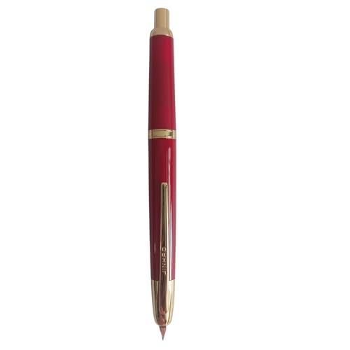 Image of GOLD LEAF Jinhao 20 Press Retractable Fountain Pen - Fine Nib with Converter - Plastic Body & Metal Clip - Multiple Colors - Smooth Writing Pen (No Ink Included) (Red (Gold Clip))