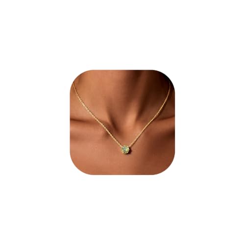 Suplight Peridot Necklace, August Birthstone Necklace, Gold Round Pendant