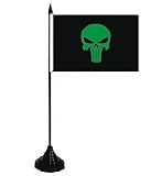 U24 Bandiera da tavolo, con testa punisher e testa di colore verde/nero, 10 x 15 cm