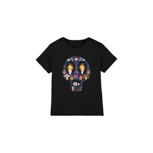 Coco Day of The Dead Skull with Miguel, Ernesto, Hector Unisex Kids T Shirt, Black, 5-6 Years