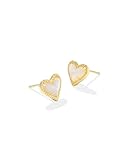 Kendra Scott Ari Heart Stud Earring in Ivory Mother Of Pearl, 14k Gold-Plated Brass, Fashion Jewelry for Women