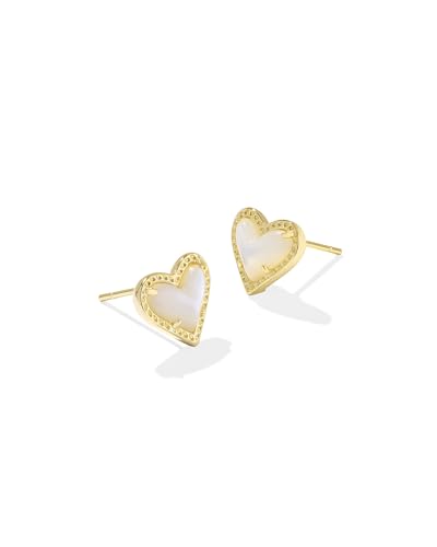 Kendra Scott Ari Heart Stud Earring in Ivory Mother Of Pearl, 14k Gold-Plated Brass, Fashion Jewelry for Women
