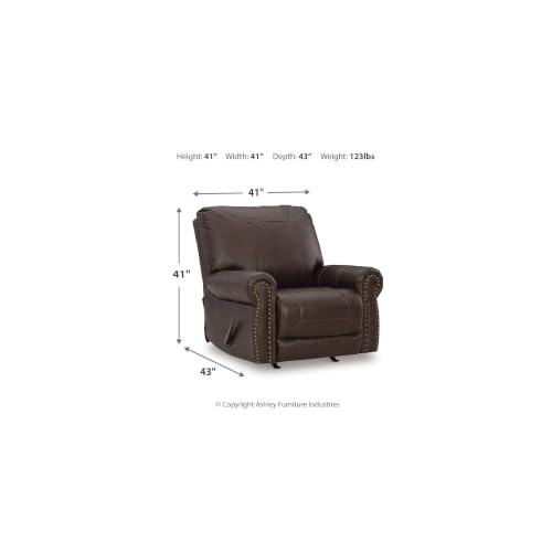 Image of Signature Design by Ashley Colleton Leather Rocker Recliner, Dark Brown | Leather match manual recliner, Rocker recliner chair, Premium top-grain leather seating, Space-saving 12-in wall space