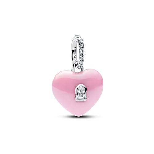 PANDORA Moments 794424C01 - Colgante de cerámica con forma de corazón de cerámica y circonita, compatible con Me y Moments, color rosa