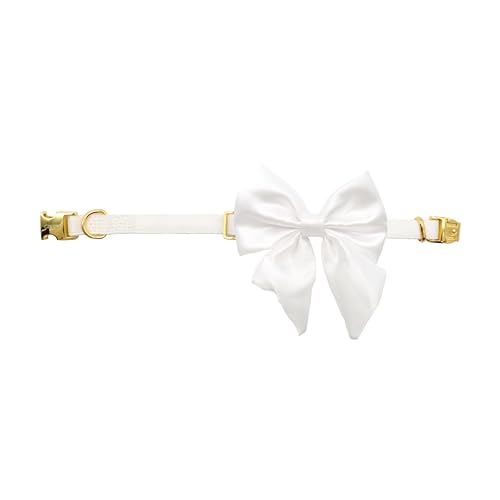 Croci Ceremony Bride Hundehalsband für weibliche Hunde, mit Abnehmbarer Satin-Schleife, weiß mit goldenen Details, für kleine, mittelgroße und große Hunde, M/32-50 cm