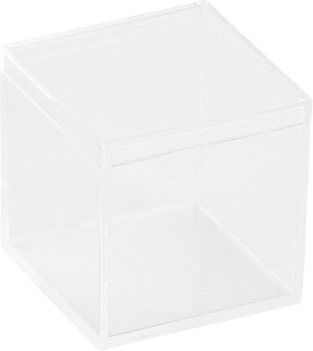 Hammont Clear Acrylic Box - Square Cube Home Storage Boxes - Bathroom Organizers | Kitchen | Office Storage Containers - Display Box with Lid - Party Favor Gifts | Measures 1.75"x1.75"x1.75" | 12 Pack