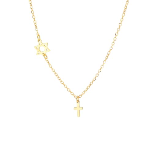 Collier étoile de David et croix en argent minimaliste pour homme et femme