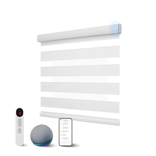 CITOLEN Motorized Blinds with Integral Valance Zebra Blinds Upgraded Smart Blind Custom Size Automatic Blind for Windows Remote Control Electric Zebra Shades Alexa/Google, White, 27''Wx72''H