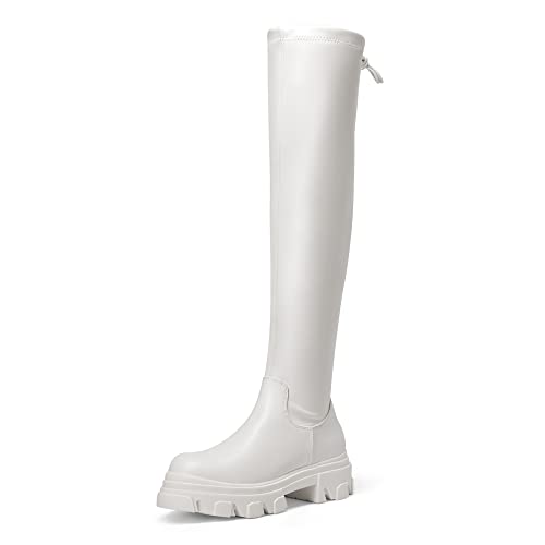 DREAM PAIRS Women's Over The Knee Platform Thigh High Boots Long Stretch Soft Chunky Lug Sole Fall Boots