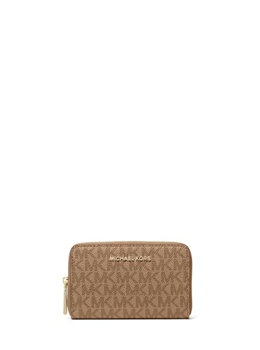 Image of Michael Kors Jet Set Small Zip Around Card Case, Gold-Tone Hardware /MK Signature Coated Twill /Husk