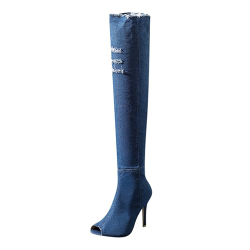 Thigh High Boots for Women Over The Knee Boot Soft Leather Suede Tall Boots Wide Calf Wide Width Block Heel Stretchy High Boots Pointed Toe Pull On High Boots Side Zipper Long Sexy Boots3