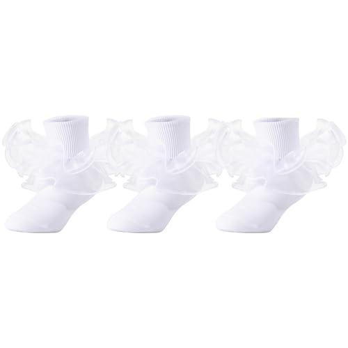 Dicry Girls Double Lace Socks Turn Cuff Big Ruffle for Infant Toddler and Kids