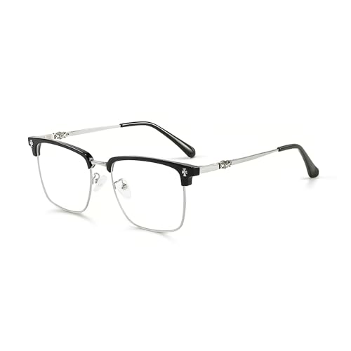 Blue Light Blocking Glasses Vintage Half Frame UV Clear Lens Anti Eyestrain Computer Gaming Glasses for Women Men (silvery)