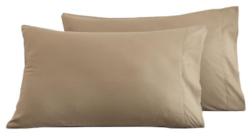 Microfiber Queen Bed Pillowcases 2 Pack Super Soft Bed Pillow Covers Envelope Closure Wrinkle Fade and Stain Resistant 20x30 Dark Beige