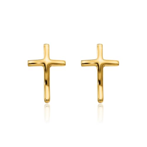 14K Solid Yellow Gold Holy Cross Drop Dangle Christian Religious Stud Earrings3