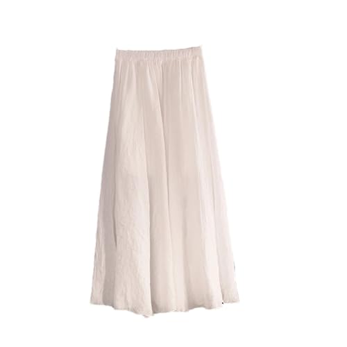 Women Cotton Linen Skirts High Waist A-Line Long Pleated Skirt Casual Elastic Waist Summer Beach Skirt