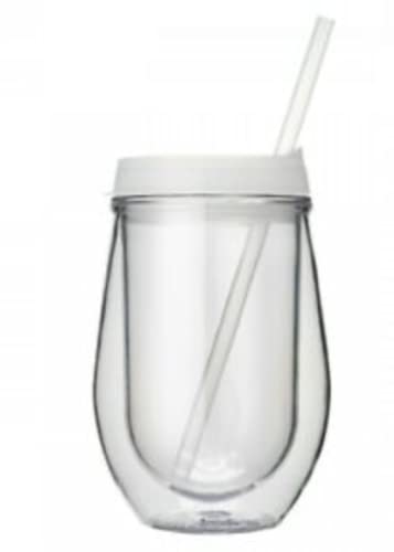 Bev2Go Insulated 10 oz Tumbler Stemless Wine Glass with White Lid