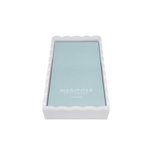 MARIPOSA White Scalloped Guest Towel Box with Insert| White | Brillante | Gifts | Napkin Box & Weight Set | Acrylic | Handmade in Mexico