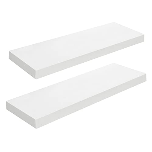 HOOBRO Floating Shelves for Wall, Wall Mounted Shelf Set of 2, 23.6" Hanging Shelf with Invisible Brackets, for Wall Decor Storage in Bathroom Bedroom Kitchen Living Room Office, White WT60B