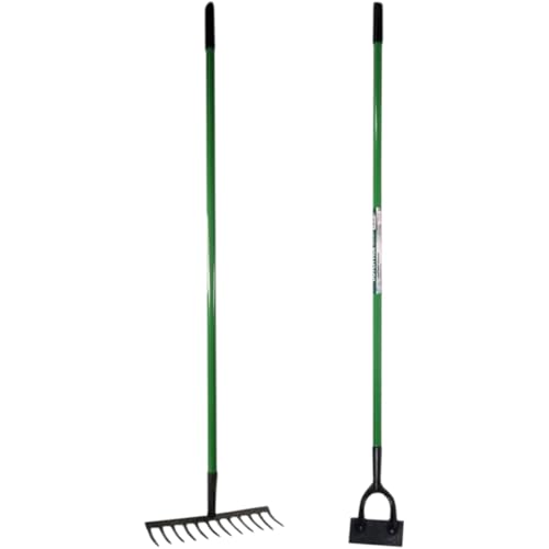 2 Piece Garden Tool Set – 12 Tooth Lawn Rake & Dutch Hoe | Heavy Duty 1.3m Long Handle Tools for Weeding, Soil Cultivation & Leaf Raking – Durable Metal Heads with 3cm Thick Poles