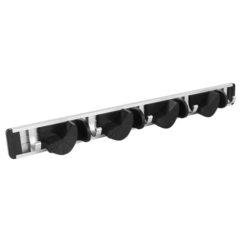 QUMIIRITY 壁掛け式掃除用具収納棚 軽量アルミ製フック付き 耐荷重強化デザイン モップほうき整理用 キッチン ガーデン向けシンプル収納ラッ