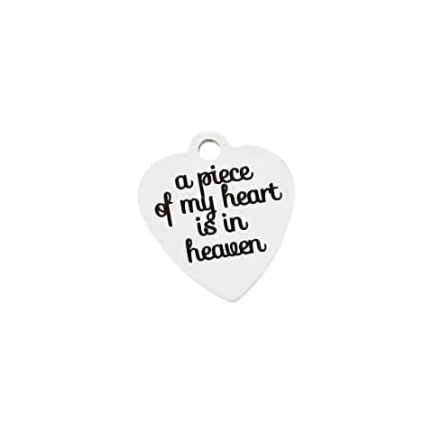 Bohemian Findings In Memory Stainless Steel Charm - A Piece of my Heart is in Heaven - Exclusive Line - Quantity Options - BFS583 Choose Quantity: BULK 20 Charms Cover