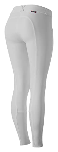 Horze Pantalones De Montar Grand Prix Para Mujer Con Asiento Completo De Silicona Para Un Mejor Agarre, Cintura Media, Resistentes Al Agua Y La Suciedad, Todas Las Tallas, Blanco, 46