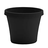 Bloem Terra 12' Diameter Round Black Resin Planter Pot with Drainage Holes for Indoor and Outdoor Gardening