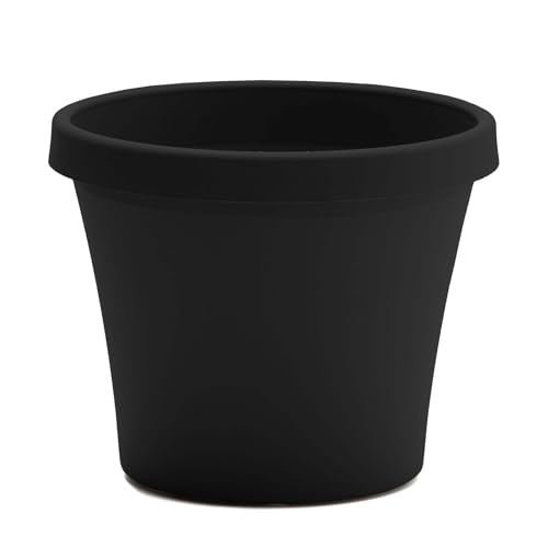Bloem Terra 12" Diameter Round Black Resin Planter Pot with Drainage Holes for Indoor and Outdoor Gardening