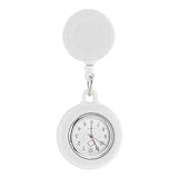 POPETPOP Nurses Retractable Clip On Fob Watch: Unisex Silicone Cover Lapel Pocket Watch for Nurses & Doctors - White