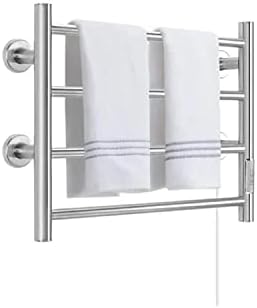 Towel Warmer 4 Bars Wall Mounted Heated Towel Racks for Bathroom Plug-in/Hardwired, Stainless Steel Hot Towel Rack with Timer Brushed Silver…