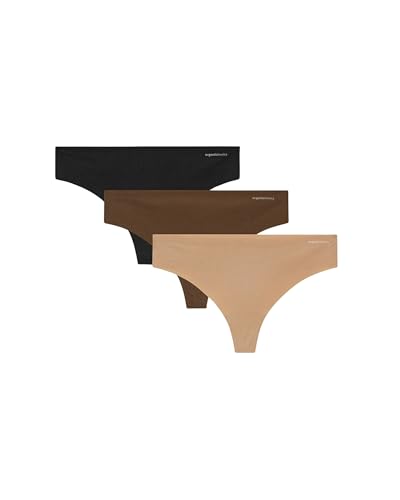 Organic Basics Women's Naked Ribbed Thong Underwear 3-Pack, Black/Walnut/Hazelnut, Medium