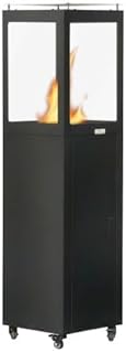 Pellet-Heater – Moderne Terrassenheizung & Gartenfackel – CO2-Neutral mit Holzpellets – Rußfrei & Ohne Strom – Großer Glaszylinder für 360° Flammenblick – Outdoor Heizstrahler Schwarz