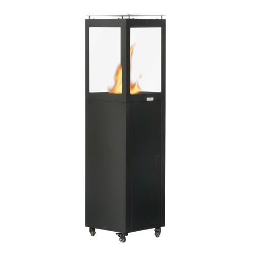 Green Flame Calefacción exterior de pellet para terraza, calefacción de patios, sin gas, 35 x 35 x 139 cm