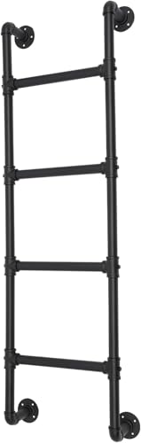 Escalera de Litera de 4 Peldaños, 4.1×1.5 Pies Montaje en Pared Salida de Emergencia de Pozo de Ventana de Sótano, Negro Hierro Forjado Escalón de Tubería Industrial Soporta 330 libras, Metal Interior